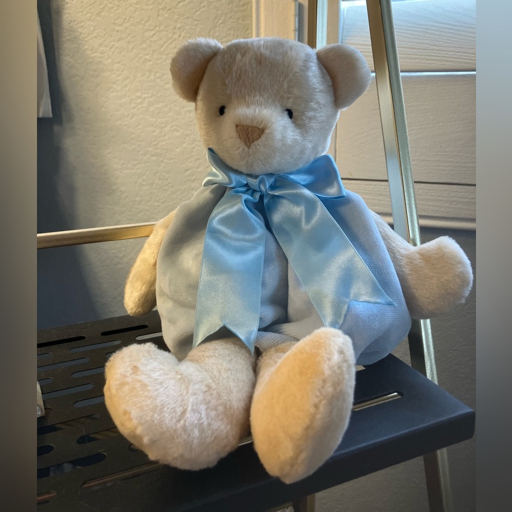 Plush Teddy Bear with Blue Bow and little bell 🛎️ inside